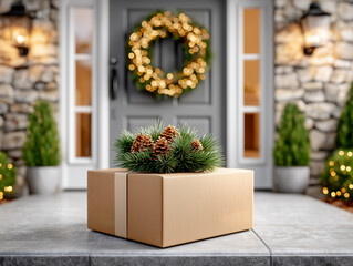 Fototapeta premium Package left at a front porch during the Christmas seasonRU: