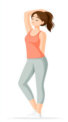 Fototapeta premium Plus size woman performing side stretch exercise for fitness and wellness