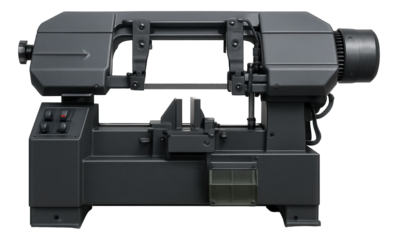 Horizontal band saw with coolant for automotive repair workshops.