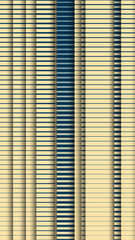 Minimal abstract pattern with vertical columns and horizontal navy-blue stripes on a beige background, featuring a clean geometric design with subtle depth and repetition.