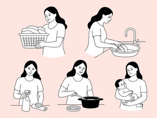 Motherhood Daily Life Activities Illustration