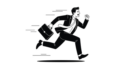 Businessman Running with Briefcase Deadline Concept Illustration