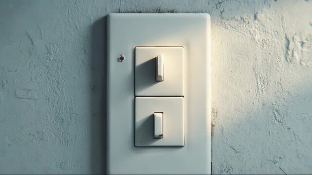 Light switch on textured wall with soft natural lighting  