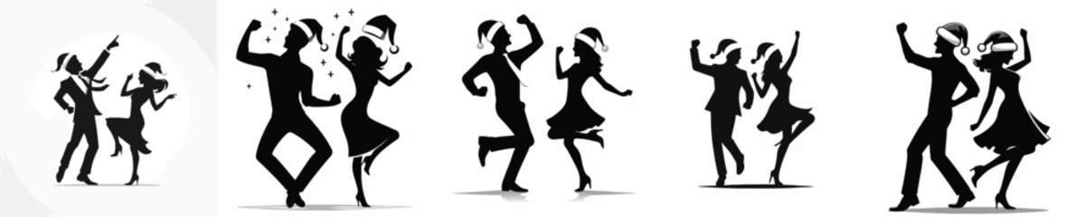 vector silhouette of man and woman dancing happily on christmas
