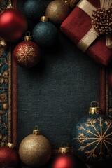 Christmas background with ornaments and empty space in the middle for festive designs