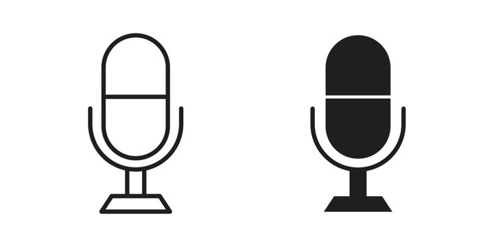 Microphone icon flat simple icon. Liner version - stock vector.