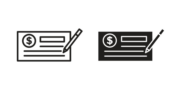 Money check icon flat simple icon. Liner version - stock vector.