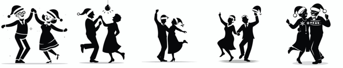vector silhouette of grandpa and grandma dancing happily on christmas