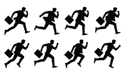 Businessman Running Late Silhouette Set with Briefcase