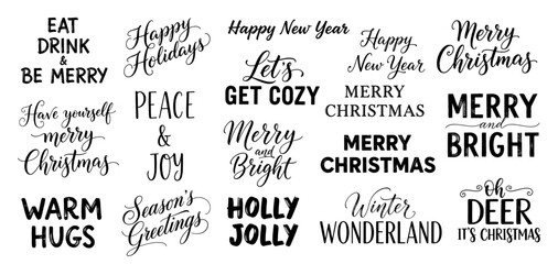 Set of festive holiday greetings and phrases