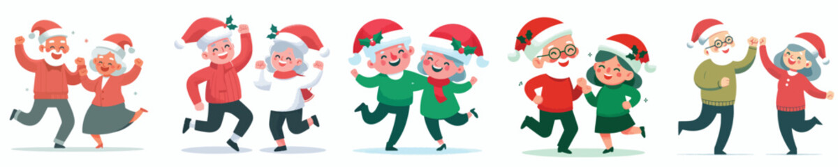 vector of grandpa and grandma dancing happily on christmas