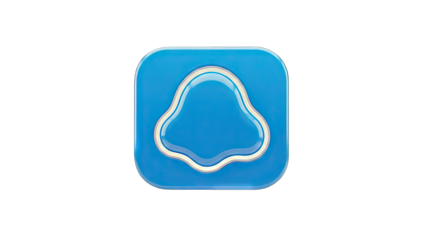 Blue Icon with Abstract Shape on White Background