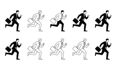 Businessman Running Late Silhouette Set with Briefcase