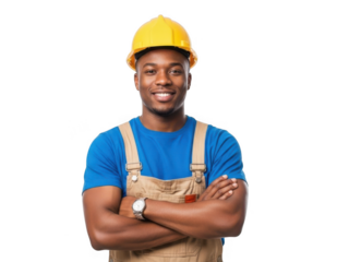 Confident construction worker standing with crossed arms