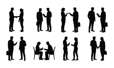Business Meeting and Handshake Silhouette Set