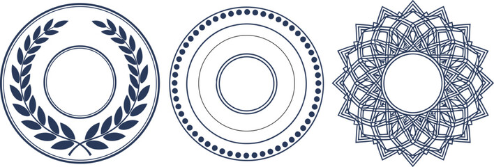 Blue Elegant Circle Frame Set with Laurel, Dots & Mandala Patterns – Premium Borders for Awards, Logos & Design