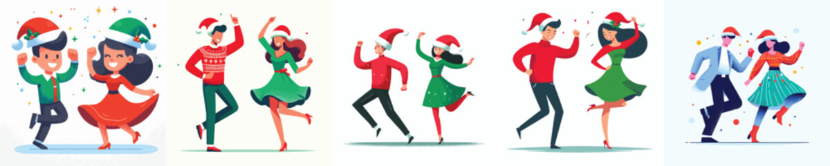 vector of man and woman dancing happily on christmas