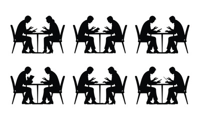 Office Work Silhouette Set of People Using Computers