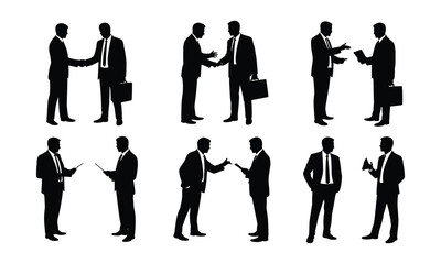 Business Meeting and Handshake Silhouette Set