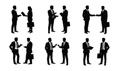 Business Meeting and Handshake Silhouette Set