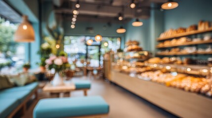 Cozy Bakery Dream Blurred Sweet Treats  Turquoise Seating.