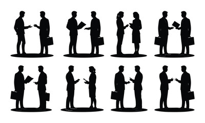 Business Meeting and Handshake Silhouette Set