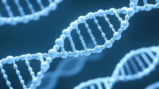 Visual representation of the double helix DNA structure, essential for understanding genetic code, molecular biology, and genomics in scientific research and education.