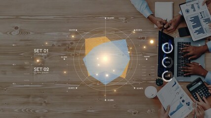 A modern workspace featuring business analysis tools and data visualization techniques with charts and graphs on a wooden desk, reflecting teamwork and strategic planning. Raster - Powered by Adobe