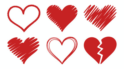 Red Heart Symbols and Icons in Various Styles on White Background