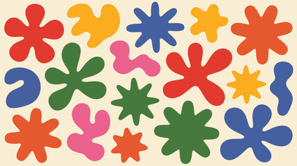 Colorful abstract flower shapes on beige background
