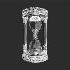 Hourglass, vintage drawing, illustration in vector