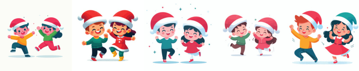 vector of little boy and little girl dancing happily on christmas