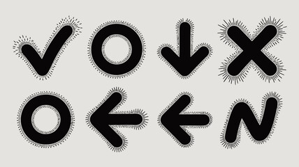 Black symbols and arrows on light gray background, checkmark, cross, circle, and directional arrows. © Roxxxxxxxxx