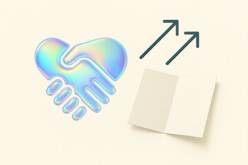 Interconnected hands forming a heart symbolizing unity creativity coupled with abstract arrows suggesting progress and success in a cohesive design