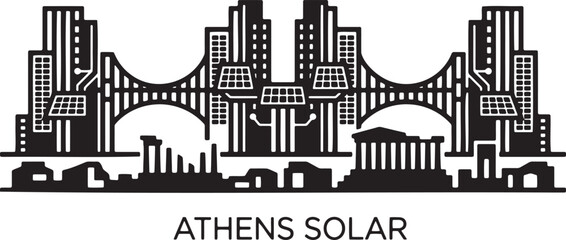 Obraz premium Athens solar grid cityscape with ancient ruins and modern buildings vector