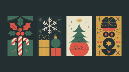 Christmas icons and symbols in a modern minimalist style, festive holiday graphics.