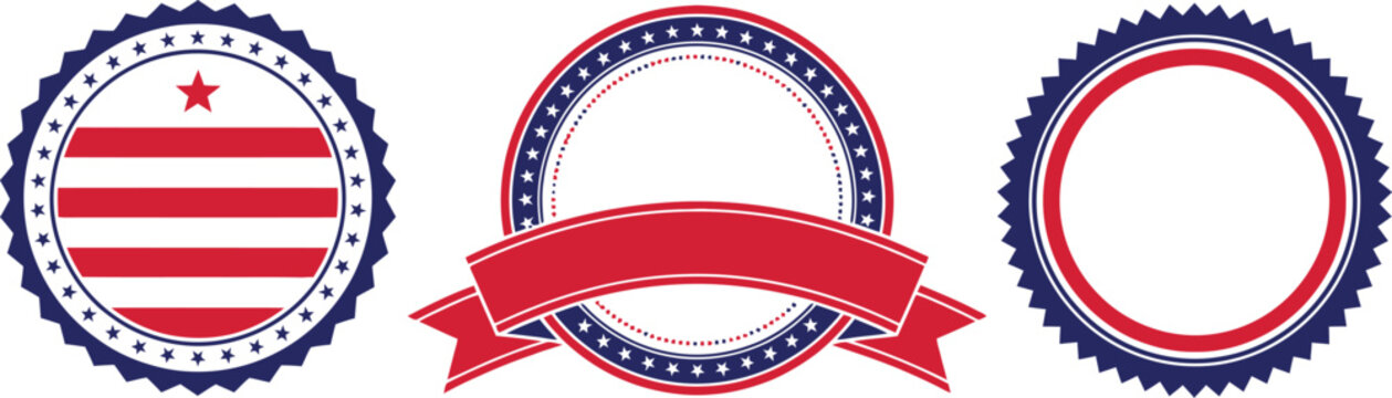 American Patriotic Badge Set with Stars, Stripes & Ribbon &ndash; USA-Themed Seals for Awards, Logos & Social Media