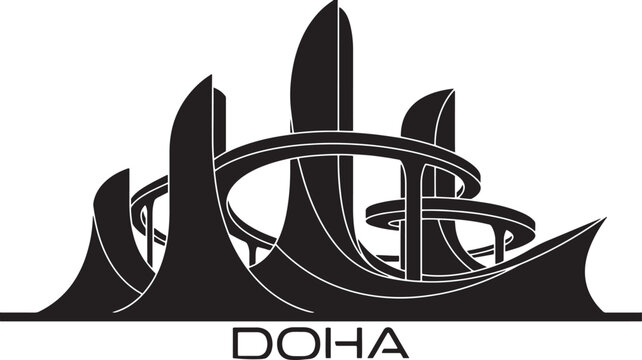 Doha skyline silhouette abstract vector illustration with modern architectural elements
