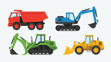 Colorful cartoon construction vehicles including trucks excavators and loaders © Md Anisur Rahman 