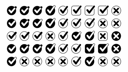 Checkmark and Cross Icons Set in Black and White © Roxxxxxxxxx
