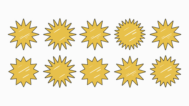 Cartoon explosion burst icons, yellow comic book style
