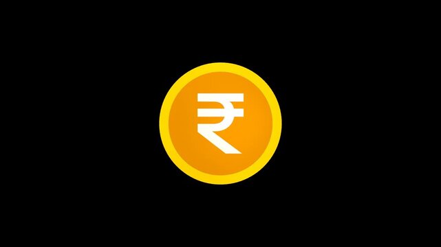 3d golden indian rupee coin rotating on transparent. loopable animation