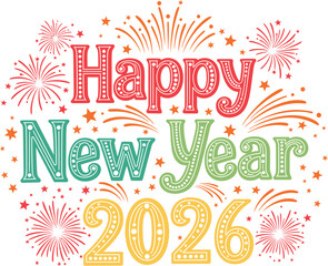 Happy New Year 2026 Colorful Bold Typography Celebration Design