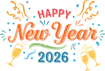 Happy New Year 2026 Colorful Bold Typography Celebration Design