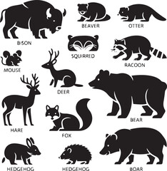 Wildlife Silhouettes Collection of Forest Animals