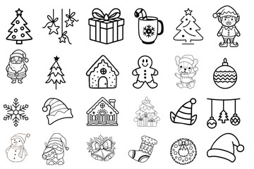 Christmas and Winter Line Icons Set, Holiday Celebration Vector Illustration
