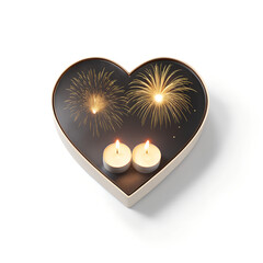 Golden heart glowing with candlelight and love