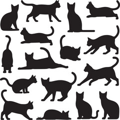 Cat Silhouettes Collection Black and White