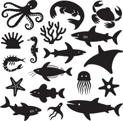 Underwater Sea Creatures Silhouette Collection