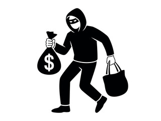 Thief stealing money bag illustration